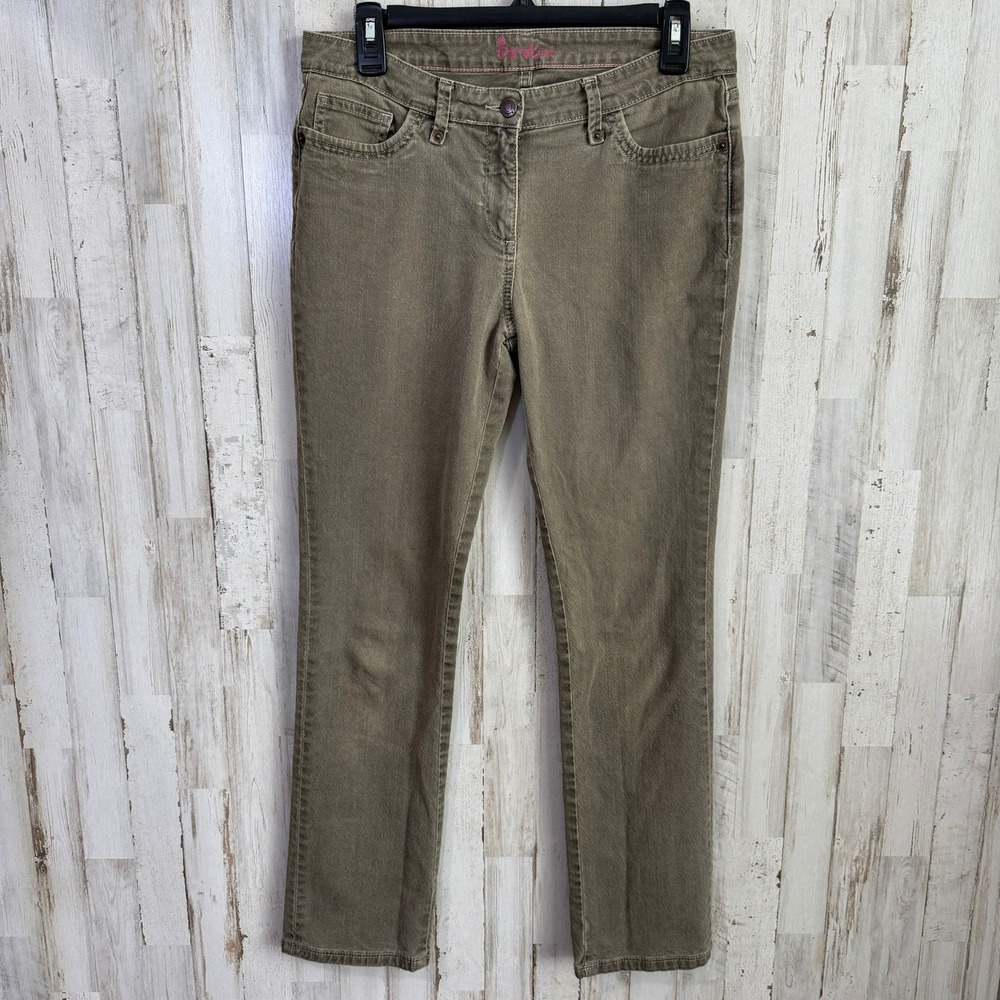 Boden Khaki Pant Women 8 Olive Mid Rise Straight Leg Stretch Casual Utility Cott